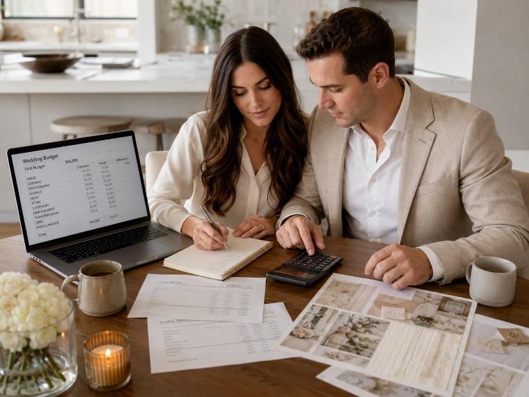 Wedding budgeting and design details at home looking for floral inspiration images for Canberra wedding styling.